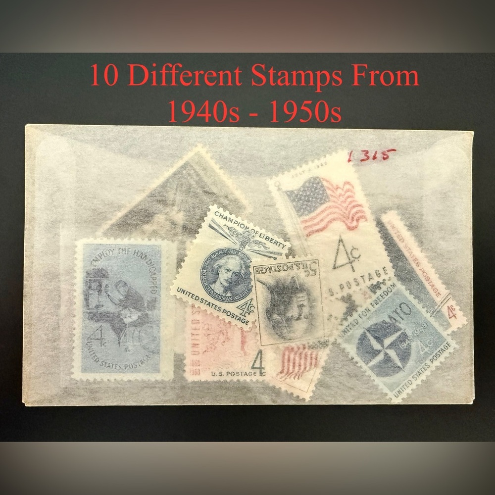 MYSTERY GROUP OF 10 MINT NEVER HINGED STAMPS 1940s TO 1950s GREAT FOR YOUNGSTERS